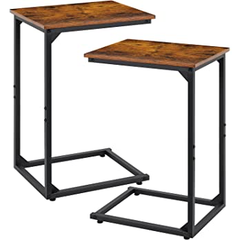          C Shaped Side Table Set of 2, C Shaped End Table for Couch and Bed, Portable Laptop Table, Coffee Snack Table, Sofa Side Table, Wood Look Accent Table, Space Saving for Living Room Bedroom - 