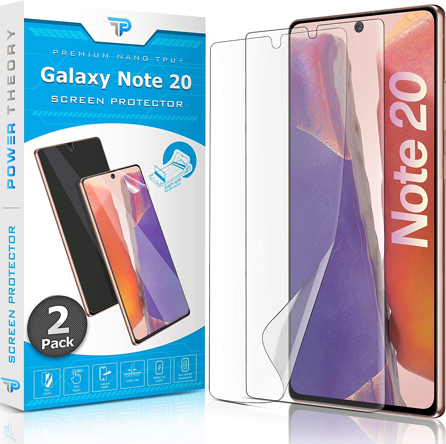         Power Theory Screen Protector Film for Samsung Galaxy Note 20 [2 Pack] [Not Glass] Full Cover, Case Friendly, Flexible Anti Scratch Film       