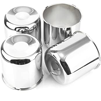          Rheedal 4Pcs 4.88inch Trailer Wheel Center Caps Push Thru 4.88" Bore 4.8" Tall for Wheel Rim, Chrome Silver Wheel Cover        