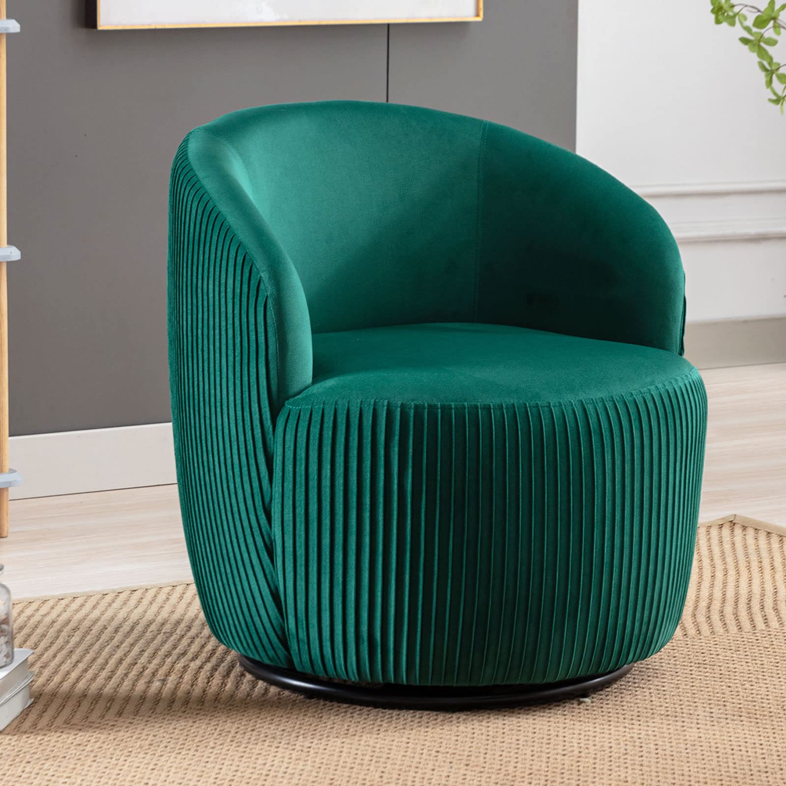 GNXIUU Swivel Barrel Chair, Velvet Round Accent Arm Chair for Living Room, Modern Upholstered Club 360 Degree Swivel Single Sofa Chair Comfy Corner Chair for Nursery Bedroom(Green)