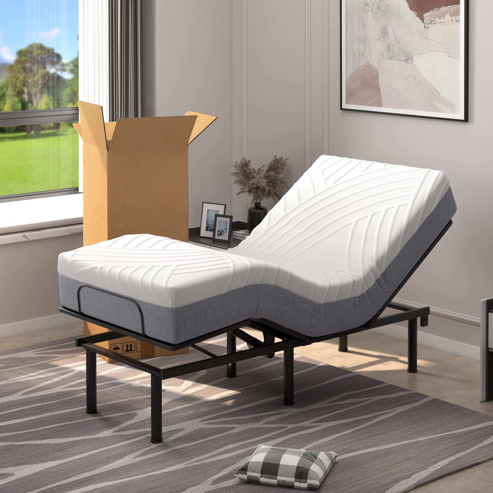 Giantex 10 Inch Twin XL Mattress, Gel Infused & Bamboo Charcoal Memory Foam Mattress, 3D CNC Cutting Foam Mattress for Adjustable Bed Base, CertiPUR-US Certified, Mattress in a Box