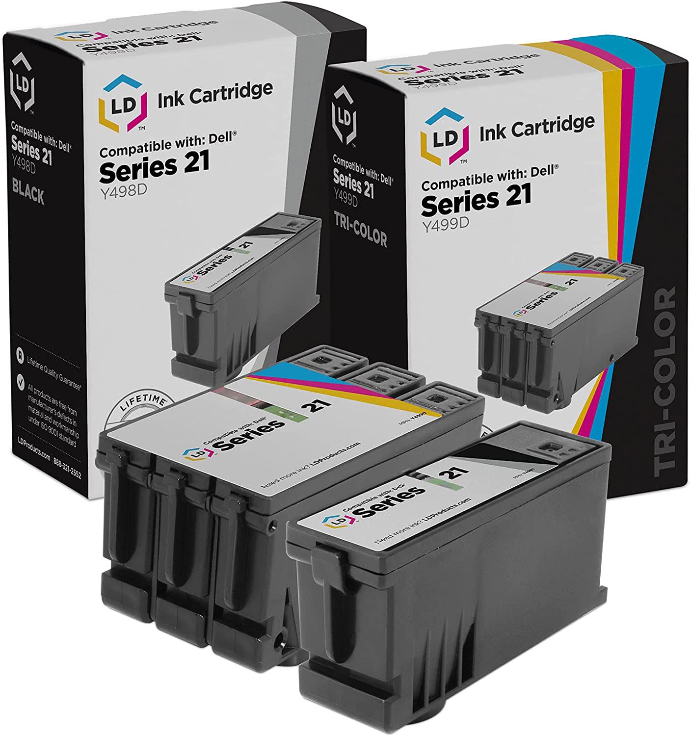         LD Products Compatible Ink Cartridge Replacements for Dell V313 Series 21 (1 Y498D Black, 1 Y499D Color, 2-Pack)       
