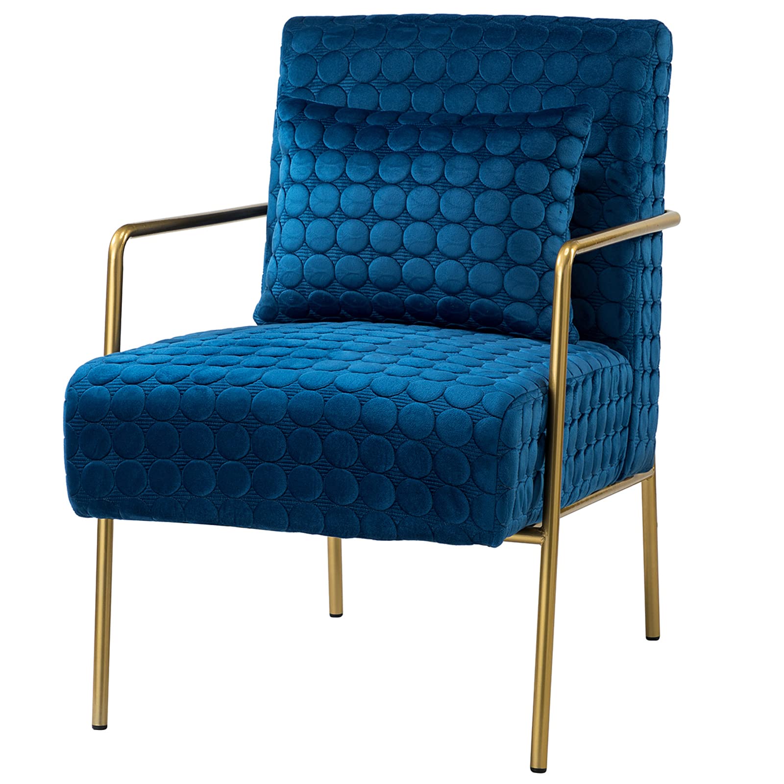 NIOIIKIT Velvet Accent Chair with Small Pillow & Metal Legs, Soft Tufted Upholstered Armchair with Metal Frame, Comfy Chair Lounge Chairs Single Sofa for Living Room, Bedroom, Office (Navy)