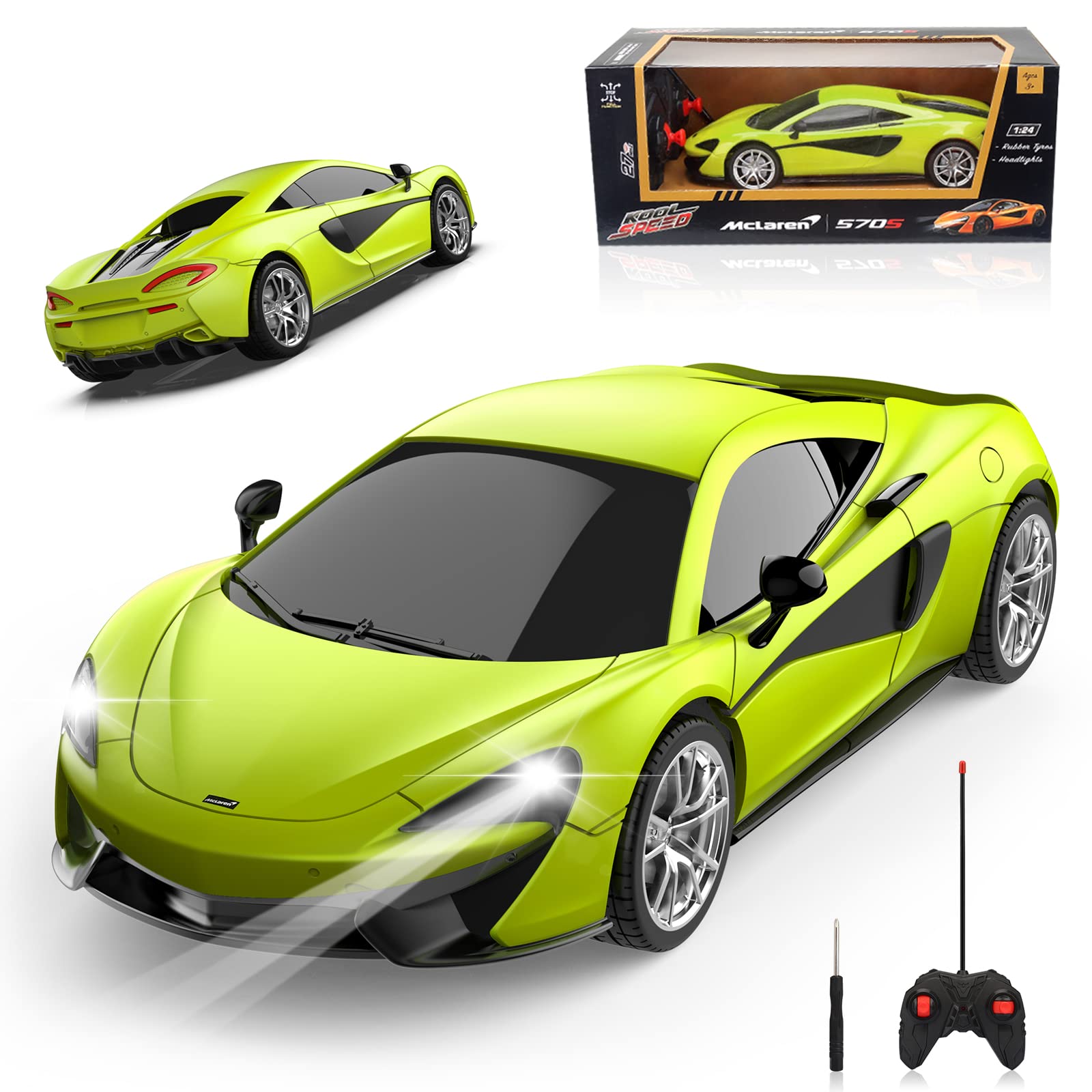 McLaren 570S Remote Control Car, AEROQUEST RC Car Official Licensed 1/24 Scale Model Racing Hobby Toy Car with Headlight for Boys,Girls,Teens and Adults (Green)