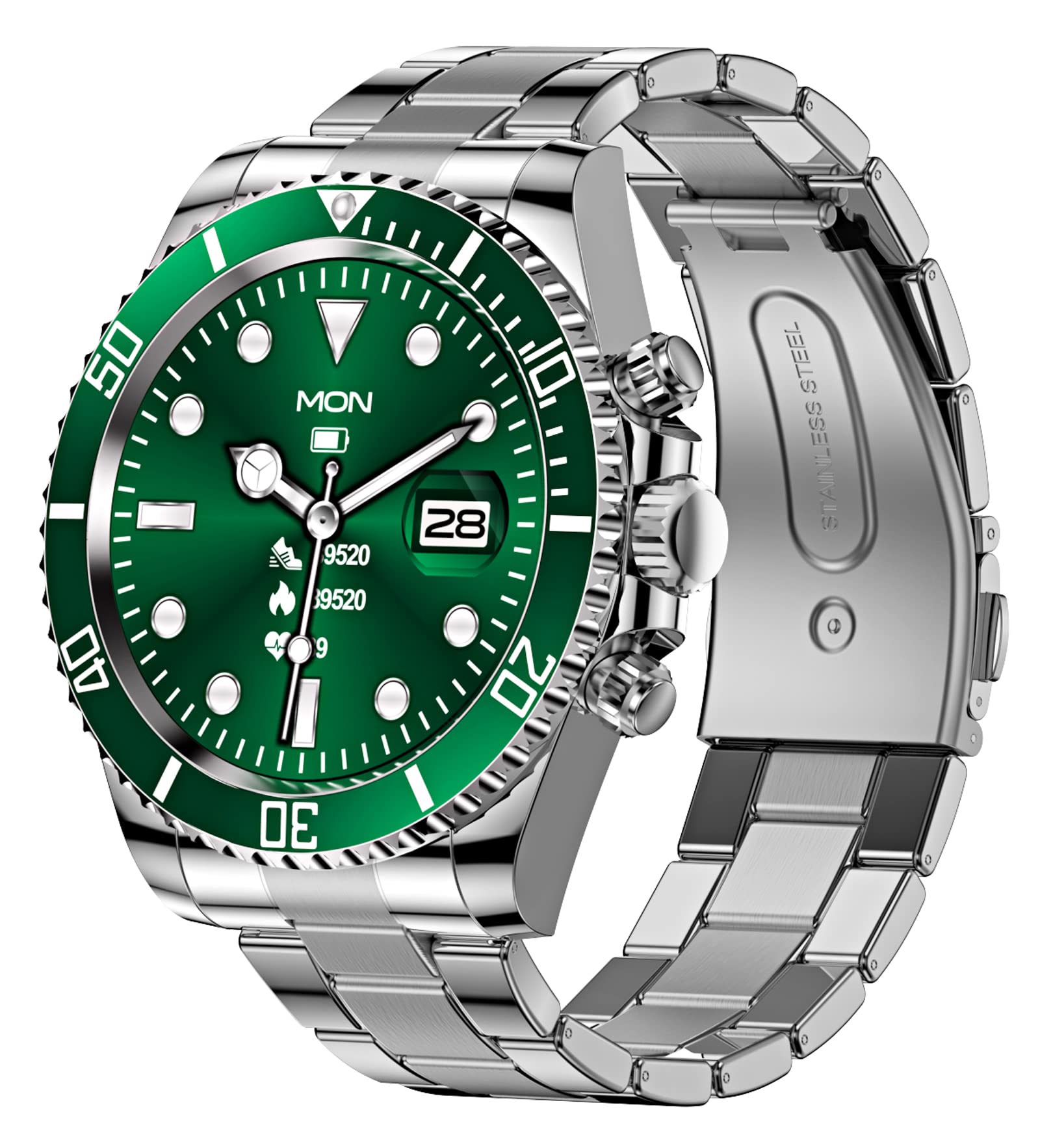 Loluka Smart Watch Bluetooth Call Sports Modes Message Reminder Smartwatch for Android Phones iOS Stainless Steel Business Watch Men