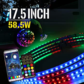          17.5inch Wheel Ring Lights Kit with APP&IR, 288LEDs Chaser Flow Dancing Color Neon Rim Light Turn Signal and Braking Function Controlled by App and Remote Control for Truck Cars SUV with Lock