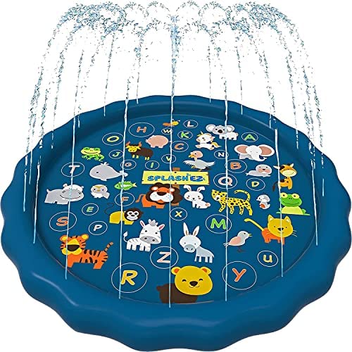 SplashEZ 3-in-1 Splash Pad, Sprinkler for Kids and Wading Pool for Learning – Dog Sprinkler Pool, 60’’ Inflatable Water Summer Toys – “from A to Z” Outdoor Play Mat for Babies & Toddlers