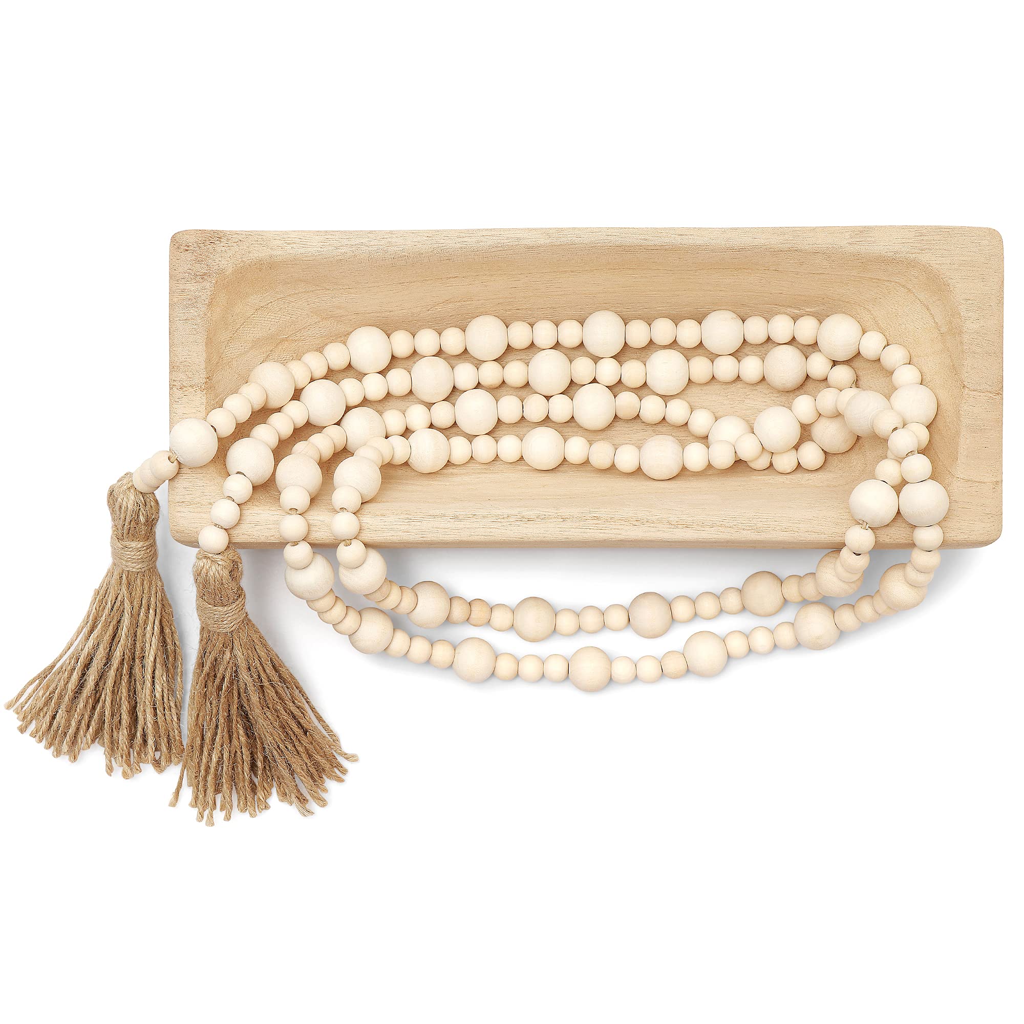 Warm Toast Designs - Wooden Dough Bowl with Stylish Wooden Bead Garland - Dough Bowls for Decor - Wooden Bowls for Decor Make a Beautiful Addition to your Home