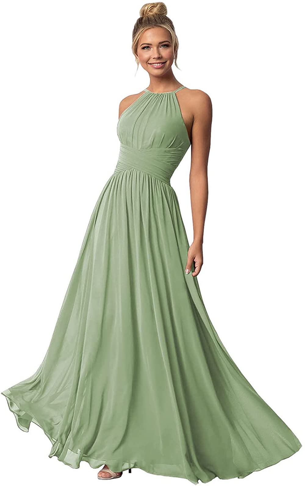 Women's Halter Bridesmaid Dresses Long Chiffon Formal Dresses Evening Party Dress 2023