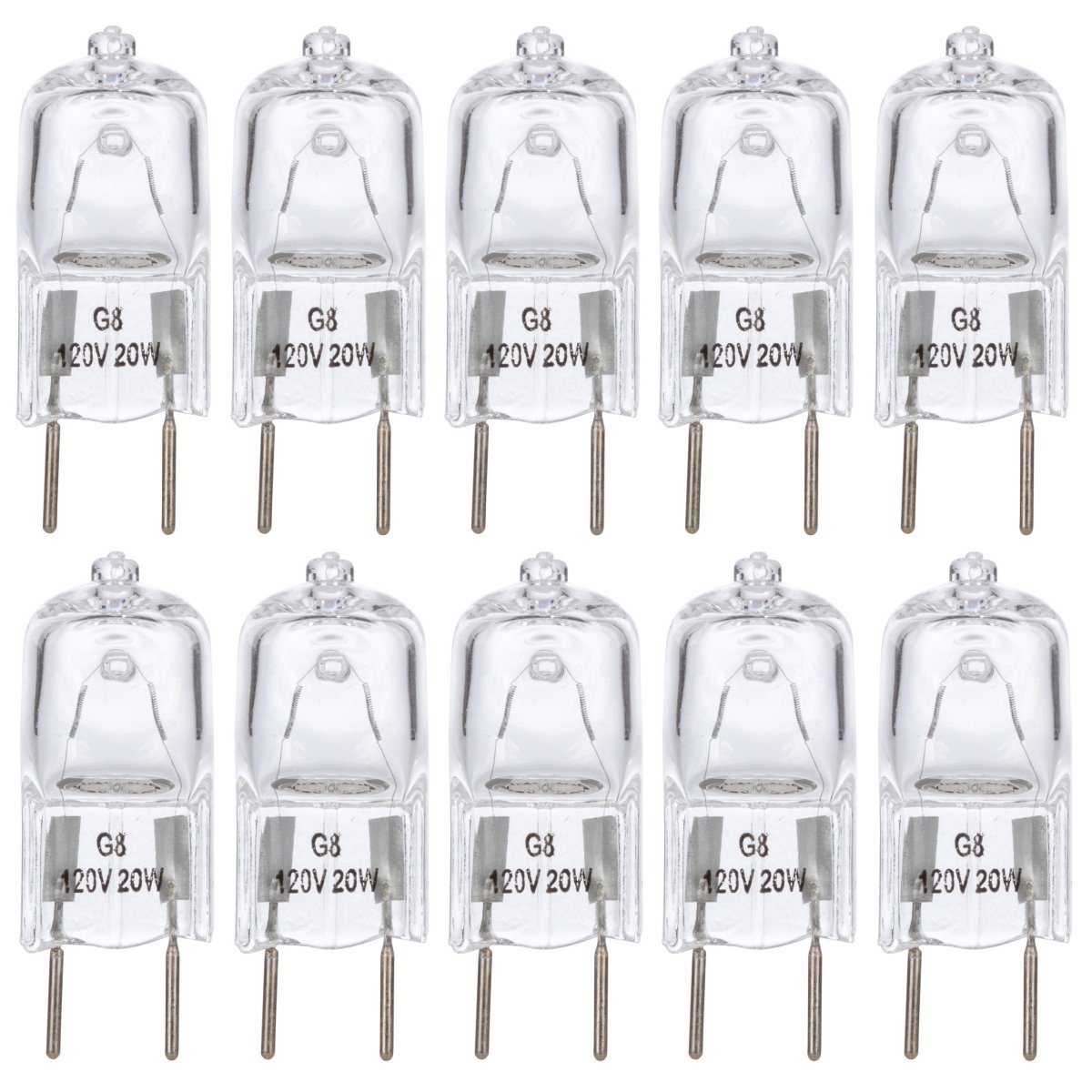 Simba Lighting Halogen Light Bulb G8 T4 20W JCD Bi-Pin (10 Pack) Shorter 1-3/8" (1.38") Length for Under Cabinet Puck Lights, Kitchen Hood, Landscape Lights, Desk Lamps 120V Dimmable, 2700K Warm White