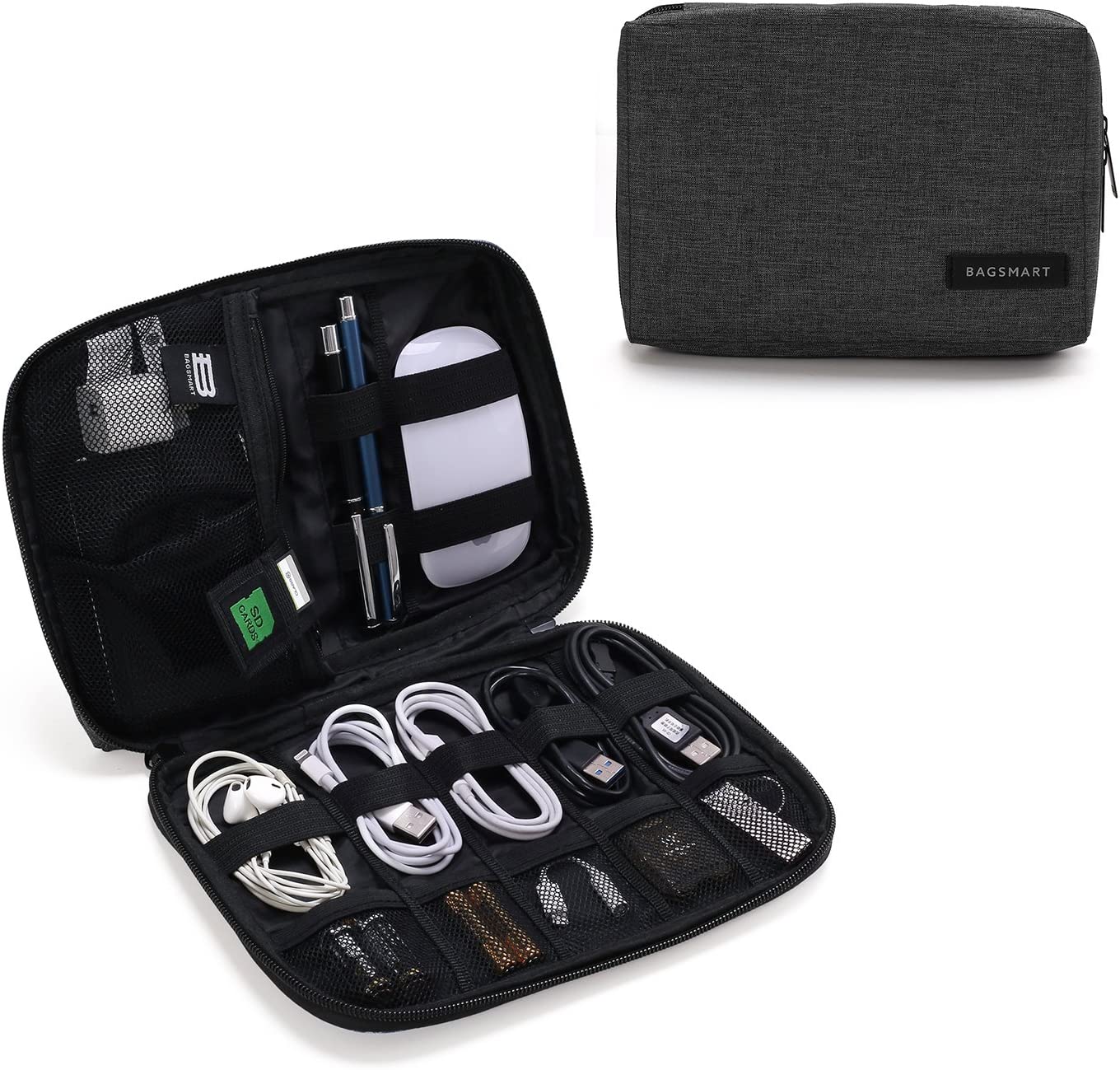         BAGSMART Electronic Organizer Small Travel Cable Organizer Bag for Hard Drives, Cables, Phone, USB, SD Card, Black       