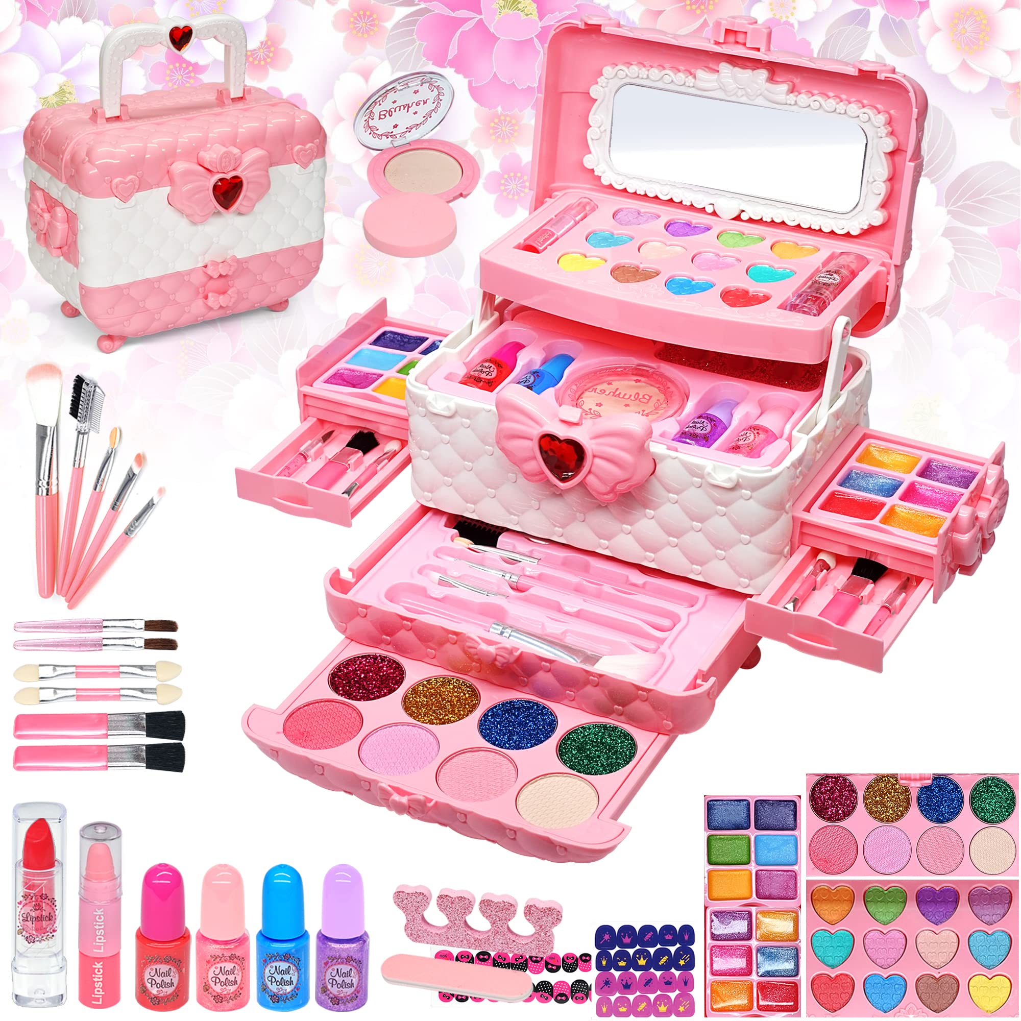 Kids Makeup Kit for Girl - 57PCS Little Girls Make Up Toys Kid,Non Toxic & Washable Toddler Play Games,Real Princess Cosmetic for Children Age 4 5 6 7 8 10 12 Years Old,Teen Christmas & Birthday Gifts