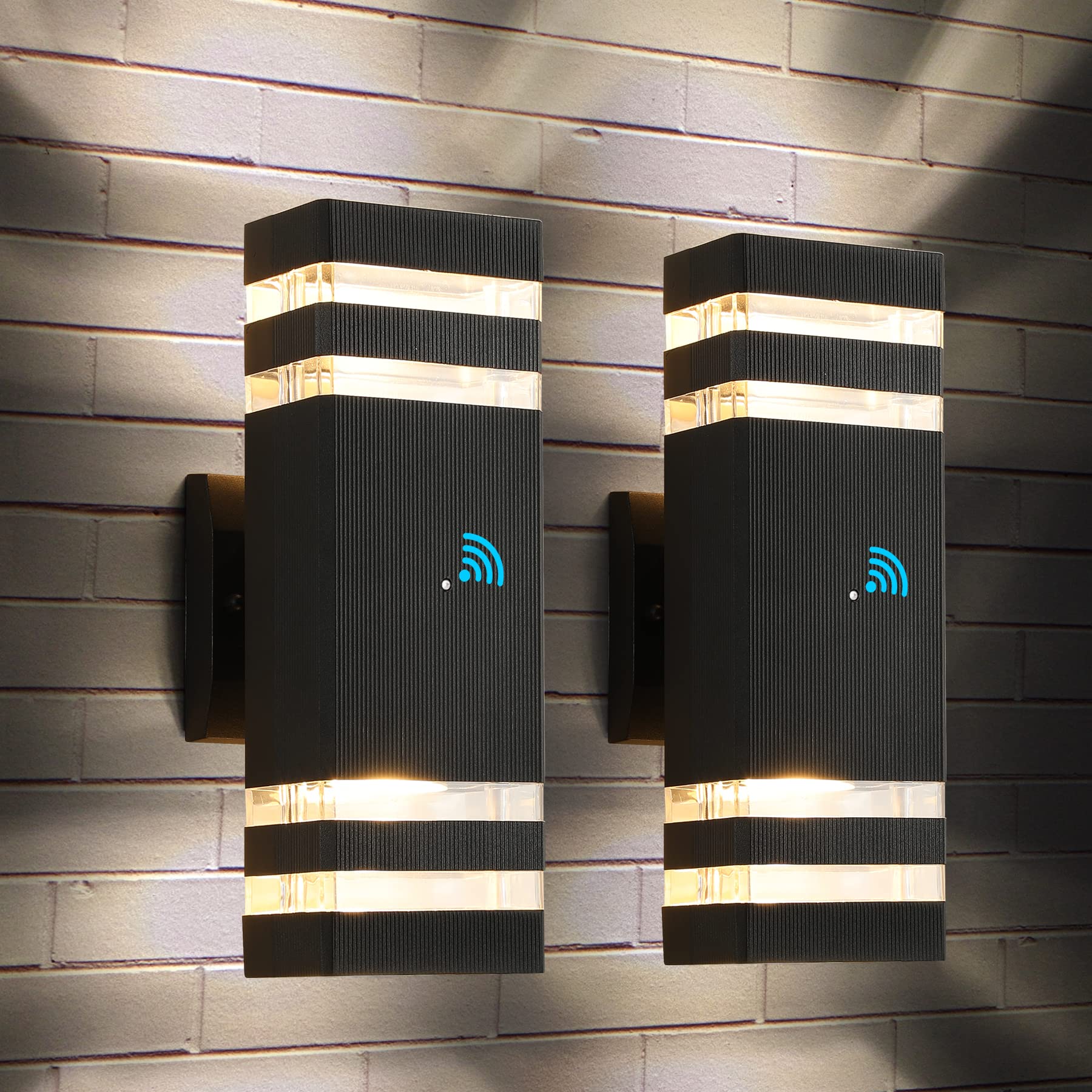 tewei Dusk to Dawn Outdoor Wall Lights Fixture, Up and Down Porch Lights Outdoor Wall Black Modern Exterior Lights, IP65 Warm White 3000K Waterproof LED Aluminum Wall Sconce for House Garage, 2 Pack
