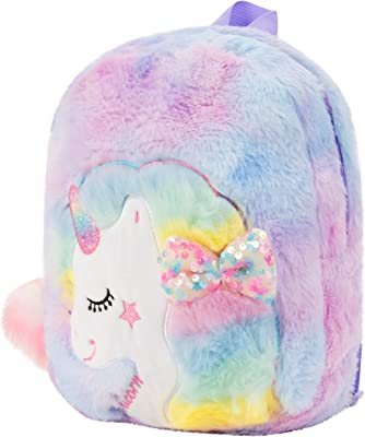 11" Cute Animal Toddler Backpack for Girls, Soft Plush Bag Mini Travel Backpacks with Adjustable Strap
