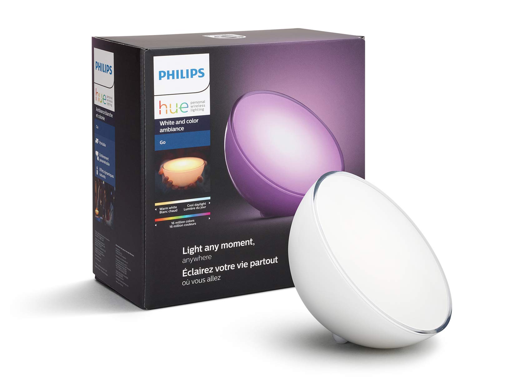 PHILIPS Hue Go White and Color Portable Dimmable LED Smart Light Table Lamp (Requires Hue Hub, Works with Alexa, HomeKit and Google Assistant), White