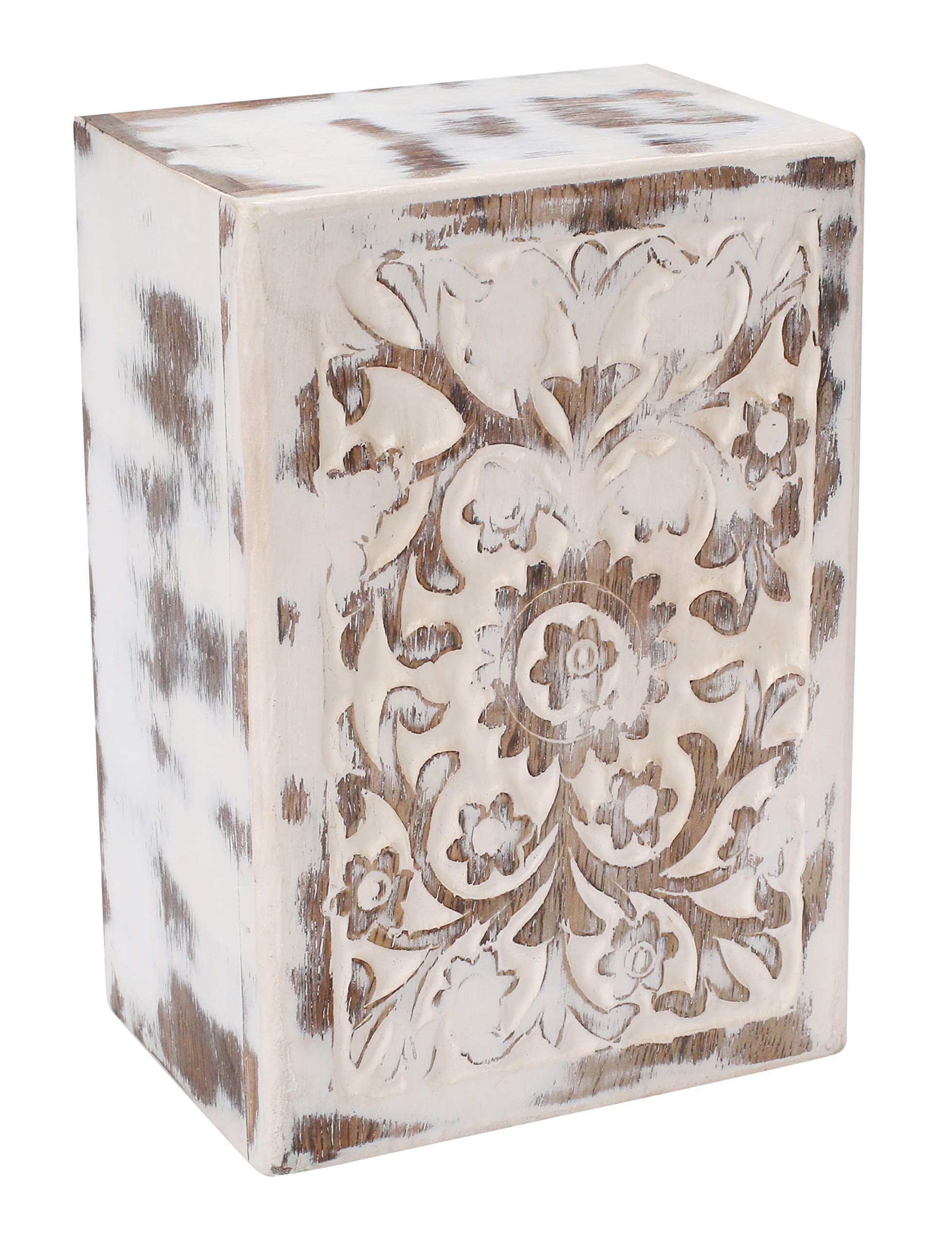 Funeral Cremation Urn Ashes with Beautiful Handmade Carving in Centre- Medium White ,Urns for Human Ashes Adult Wooden,Wooden Urn with Hand-Made Design for Human Ashes, Wooden Urns Hand-Crafted