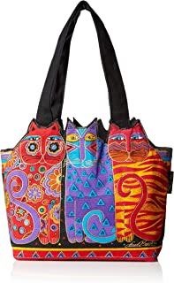 Laurel Burch Medium Tote Zipper Top, 12 by 3-1/2 by 8-1/2-Inch, Tres Gatos, Red/Orange/Blue
