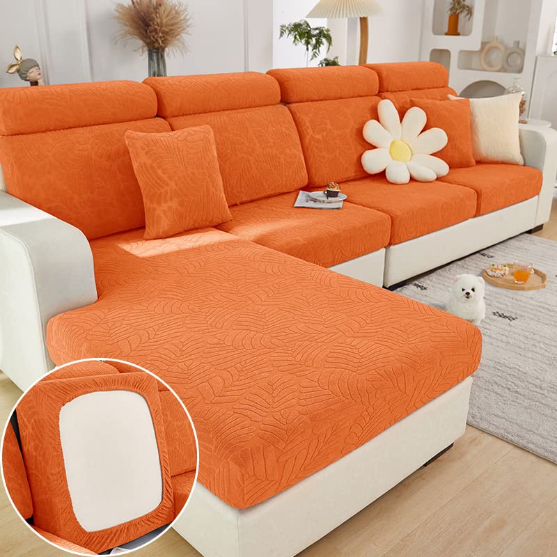 2023 New Wear-Resistant Universal Sofa Cover, Stretch Couch Cushion Slipcovers Replacement, Anti-Slip L Shape Sofa Covers, Chaise Lounge Sofa Slipcover (Leaves Orange,Large Single Seat Cover)