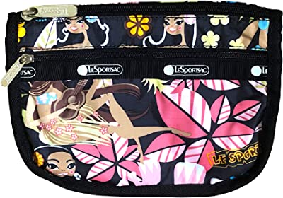 Wahine Hula HAWAII EXCLUSIVE Travel Cosmetic Bag Style 7315/Color 3800, Festive & Tropical Hawaiian Paradise, Hula Girl Playing Ukulele, Colorful Palm Fronds/Flowers, Celebrate Hawaii