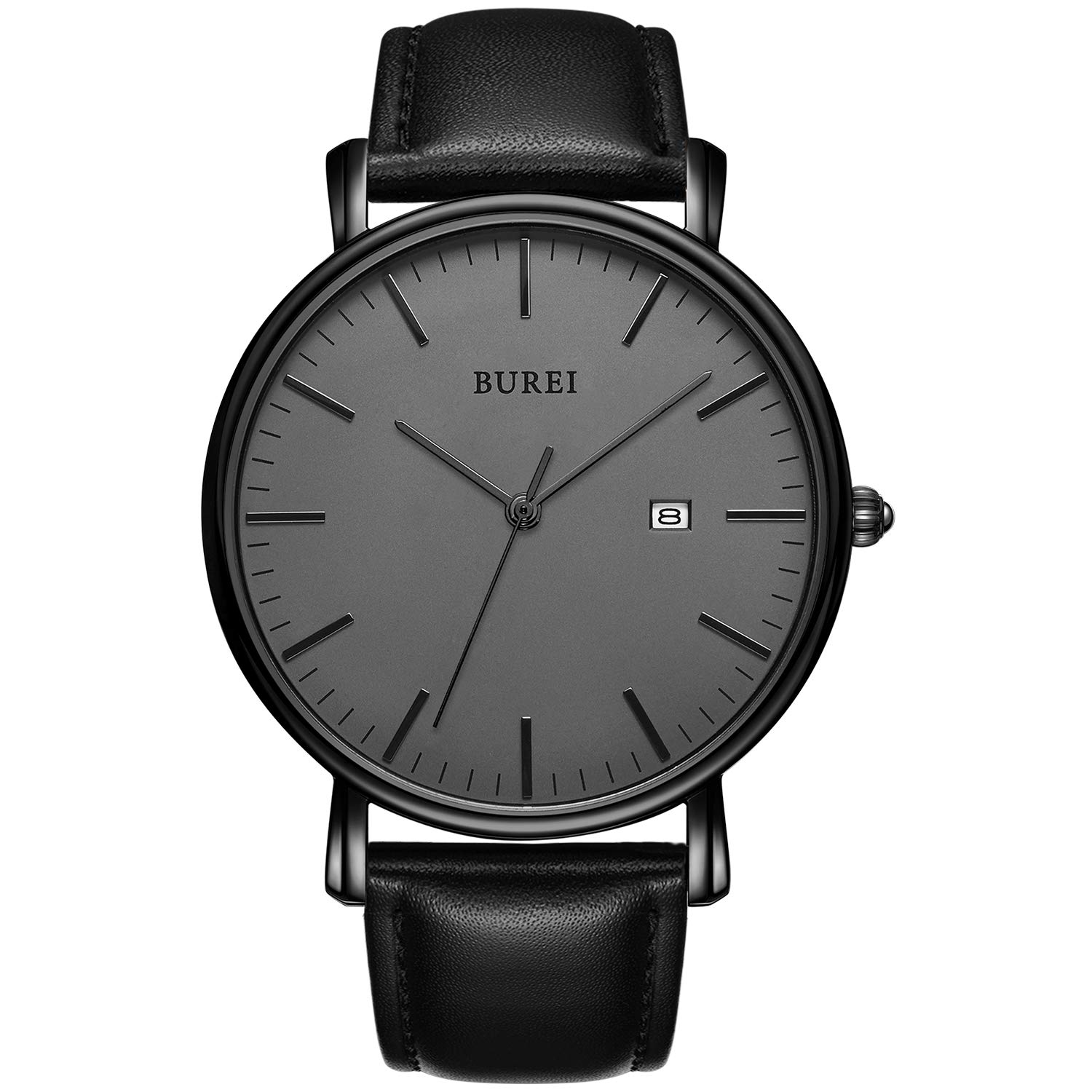 Men's Fashion Minimalist Wrist Watch Analog Date with Leather Strap