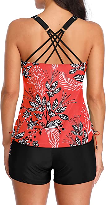         Tempt Me Two Piece Tankini Swimsuits for Women Tummy Control Bathing Suit with Shorts Athletic Swimwear        
