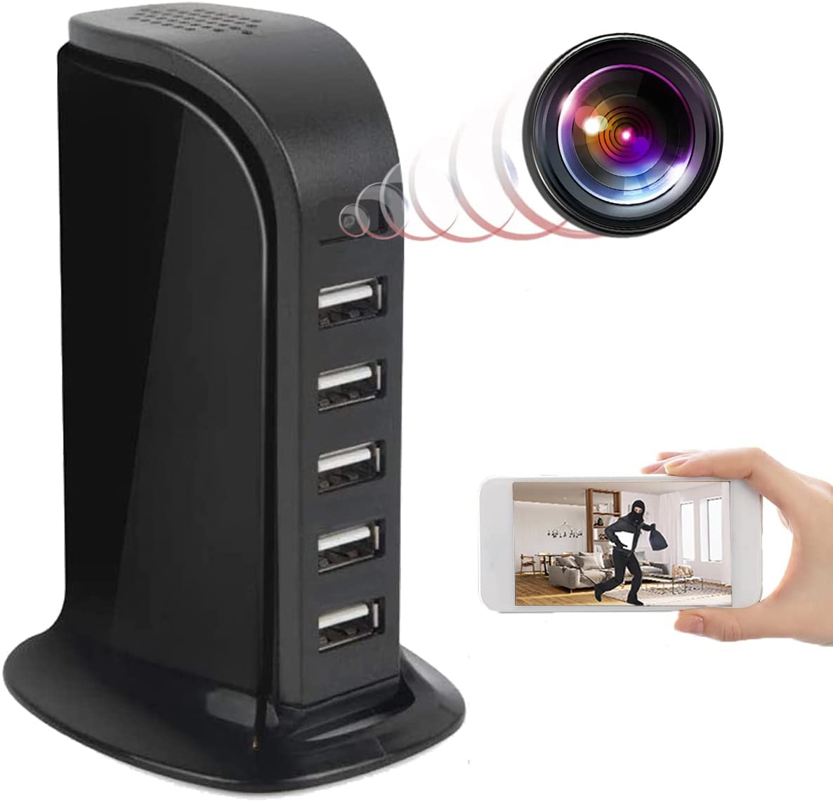 XYWNXD Hidden Camera, WiFi Spy Charger Camera, 5 Ports USB Phone Charger Camera ,1080P HD Security Surveillance Camera Nanny Cam with Motion Detection APP Control for Home/Office/Travel