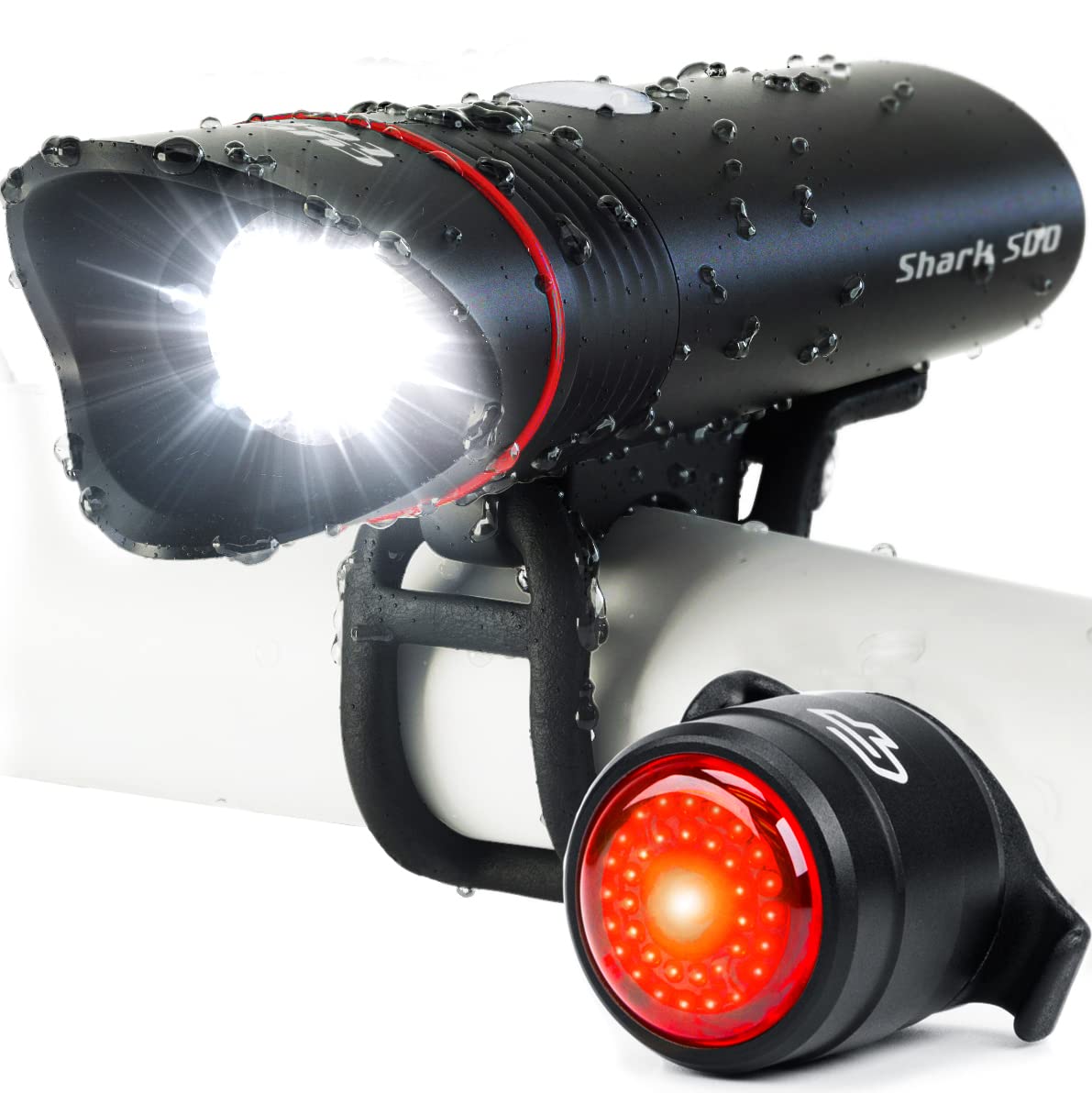 Bike Lights for Night Riding, USB Rechargeable Shark 500 Ultra Bright LED Bike Light Front and Back Safety Tail Light Included, Bicycle Light Compatible with Mountain, Road, Kids & City Bicycles