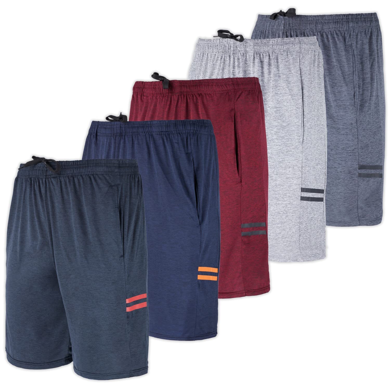 5 Pack:Men's Dry-Fit Sweat Resistant Active Athletic Performance Shorts