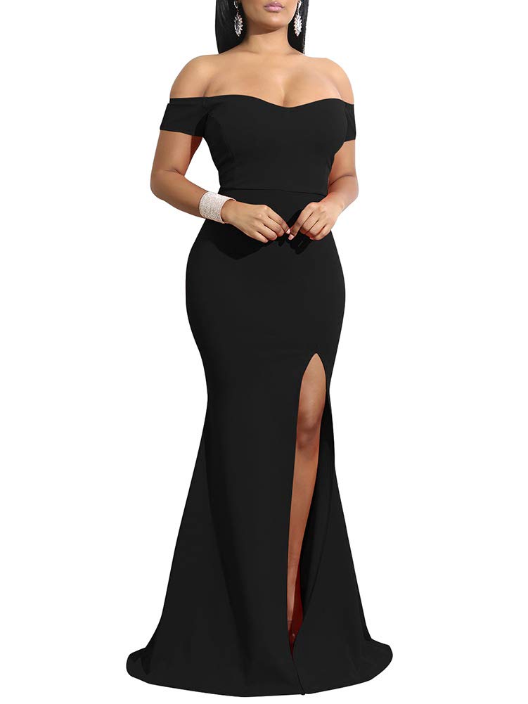 Women's Off Shoulder High Split Long Formal Party Dress Evening Gown