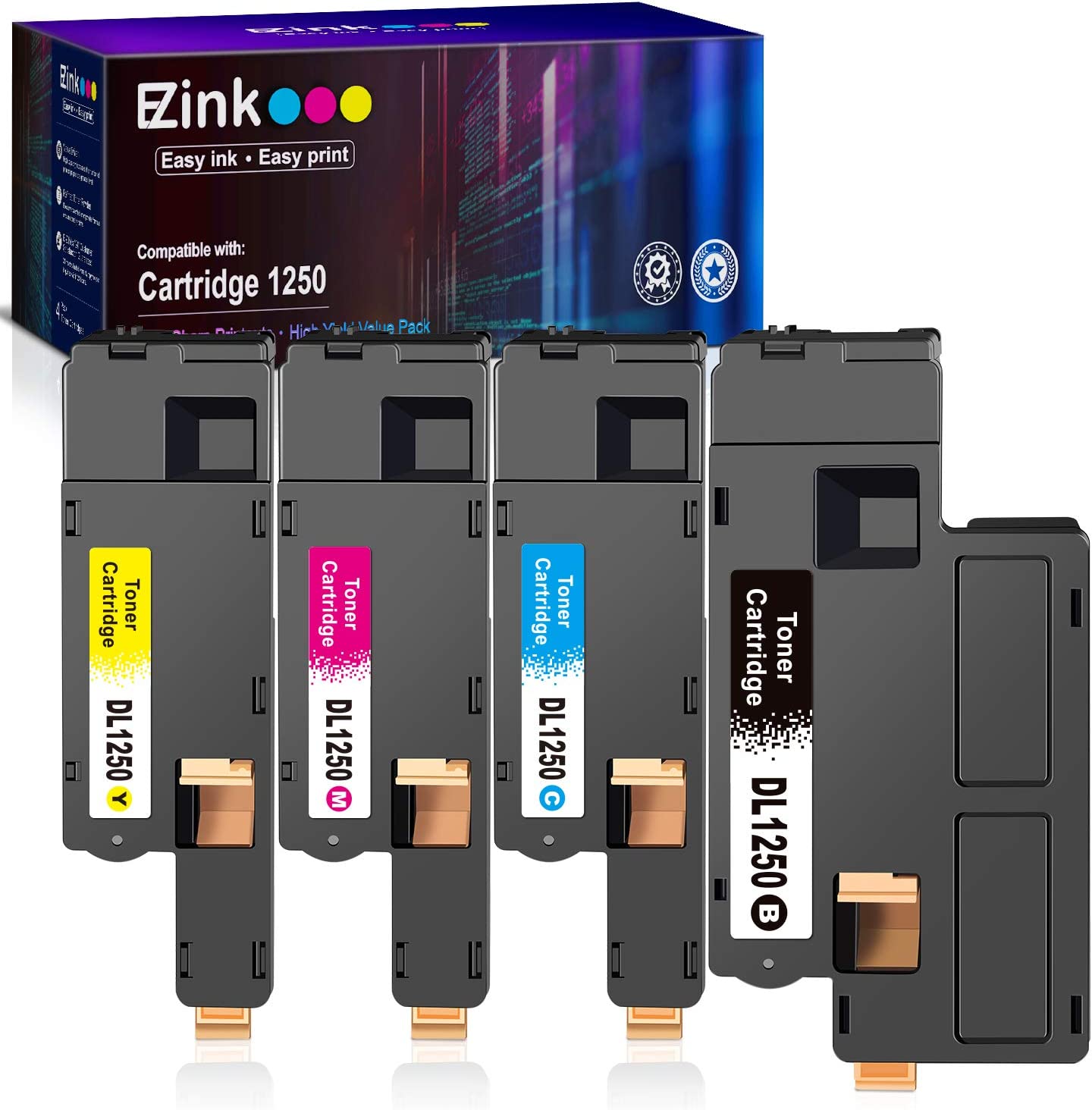         E-Z Ink (TM) Compatible Toner Cartridge Replacement For Dell 1250 810WH C5GC3 XMX5D WM2JC to use with 1250c C1760nw C1765nfw 1350cnw 1355cn 1355cnw printer (1 Black, 1 Cyan, 1 Magenta, 1 Yello