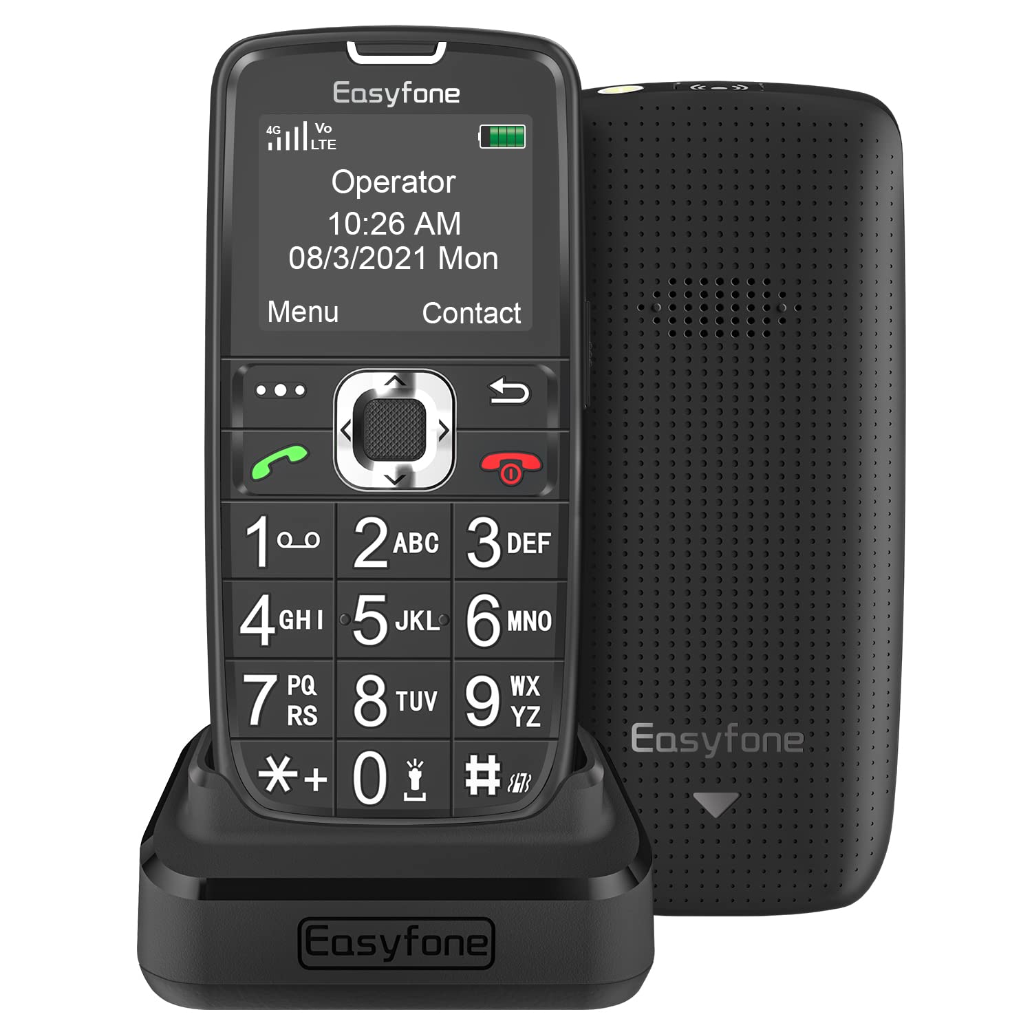 Easyfone Prime-A6 4G Easy-to-Use Feature Cell Phone | Unlocked for T-Mobile, Metro, Tello, SpeedTalk, and RedPocket(AT&T) | GSM Unlocked Mobile Phone with SOS Button and Charging Dock