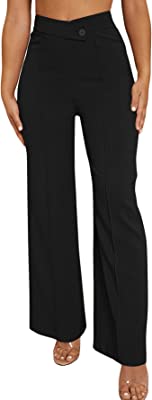 Women's Overlap Waist Seam Front Palazzo Wide Leg Pants High Waist Long Pant Casual Trousers