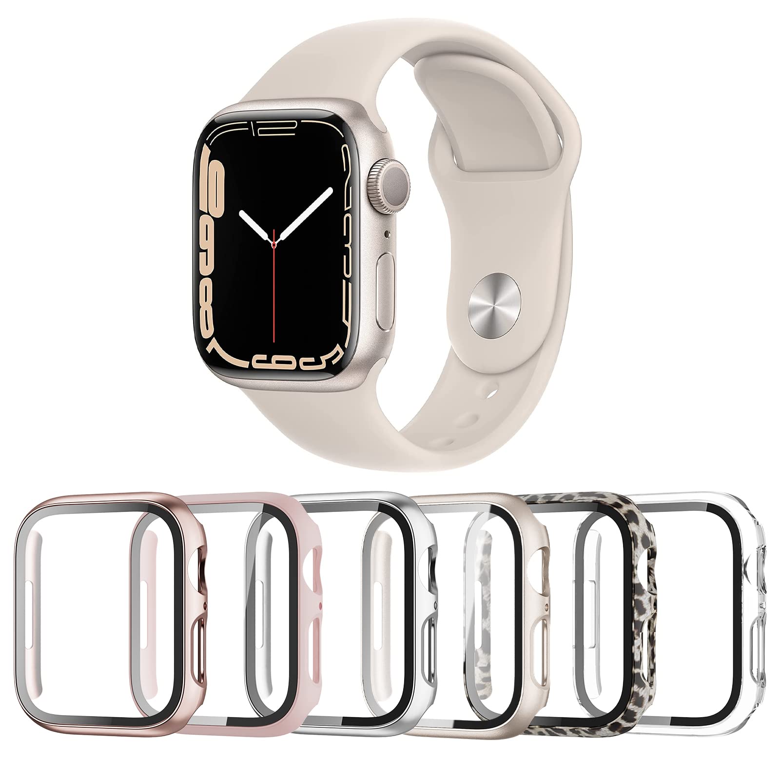 Landhoo 6 Pack case for Apple Watch Series SE/6/5/4 40mm Screen Protector with Tempered Glass, Hard PC HD Full Cover Protective iwatch.