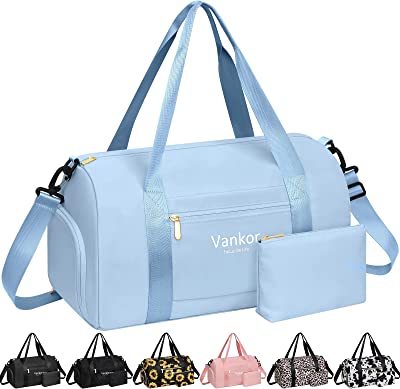 Gym Bag for Women with Shoe Compartment Waterproof, Sports Duffle Bag for Travel Duffel Weekender Carry on Beach Yoga Overnight Luggage Mommy Maternity Hospital Bag Blue 17.5 Inch