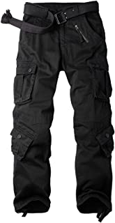 Men's Casual Military Cargo Pants Baggy Camo Work Trousers with 8 Pockets (No Belt)