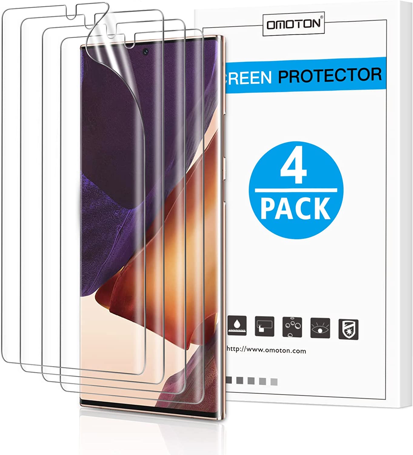         OMOTON [4 pack Samsung Galaxy Note 20 Ultra Screen Protector - TPU Film Screen Protector for Galaxy Note 20 Ultra 6.9 Inch, 2020 [High Definition] [Bubble Free] [Anti-scratch] [Anti-Fingerprin