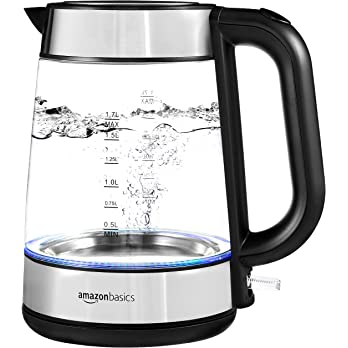 Basics Electric Glass and Steel Hot Tea Water Kettle, 1.7-Liter
