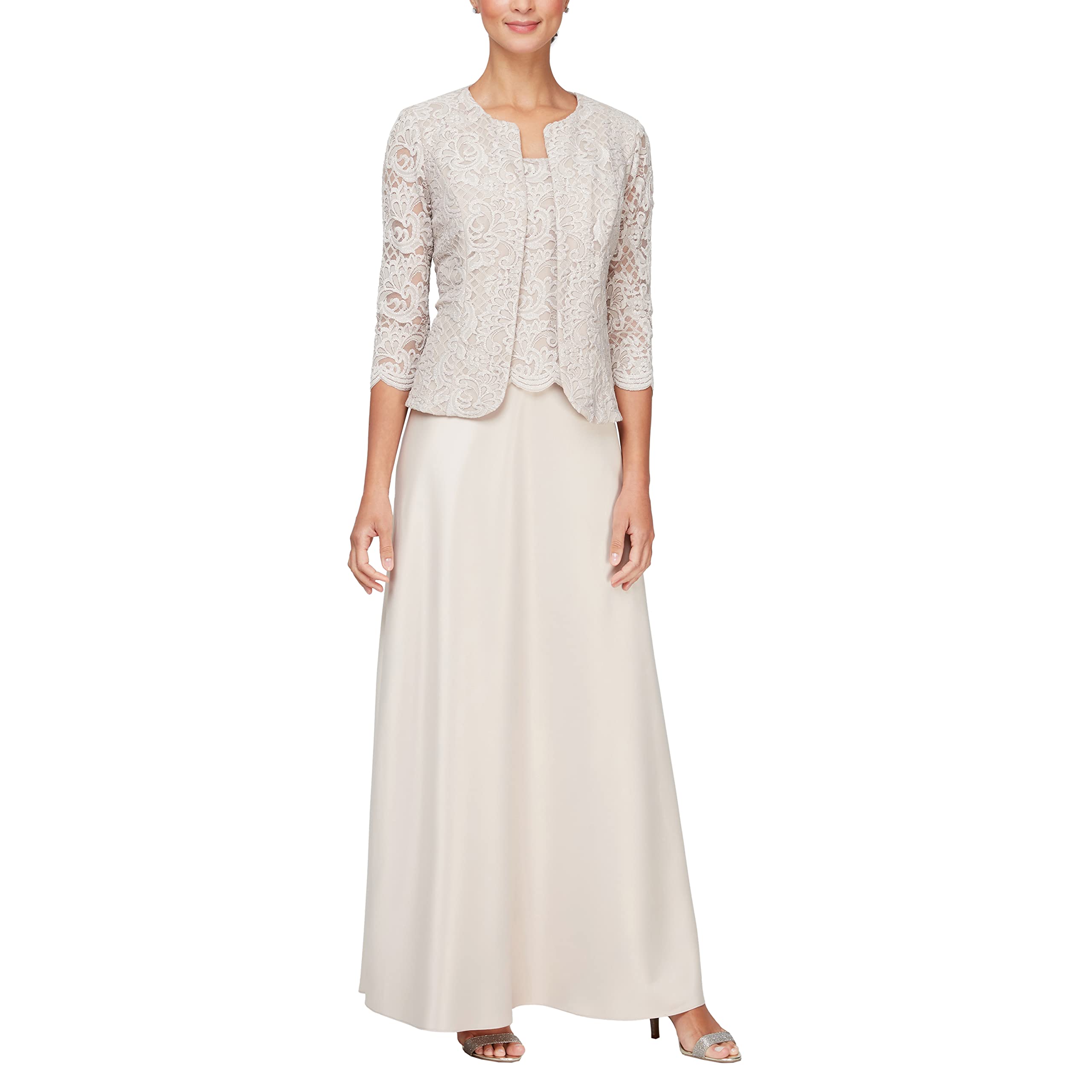 Women's Long Mock Jacket Dress with Satin Skirt