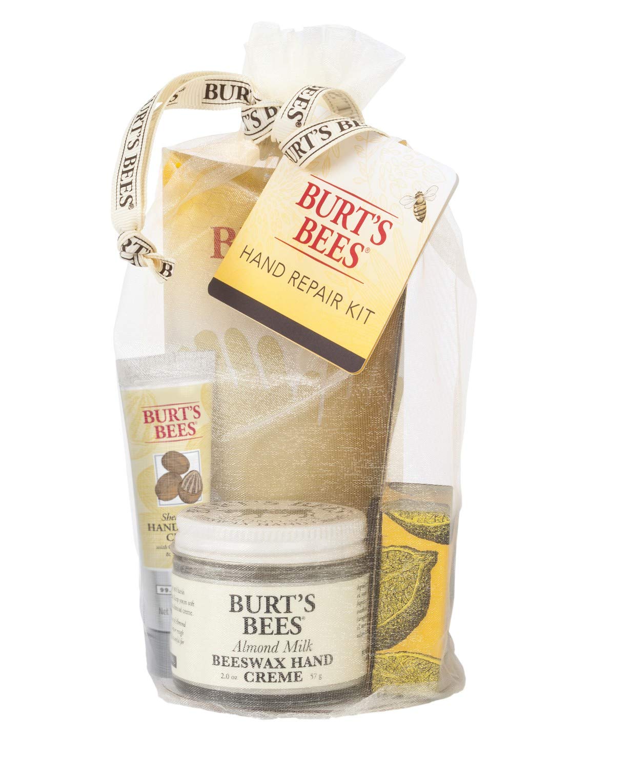 Burt's Bees Gifts, 3 Hand Care Products, Hand Repair Set - Almond and Milk Cream, Lemon Butter Cuticle Cream & Shea Butter Cream, with gloves