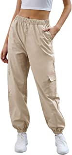 Women's Casual Drawstring Waist Jogger Workout Cargo Pants with Pockets
