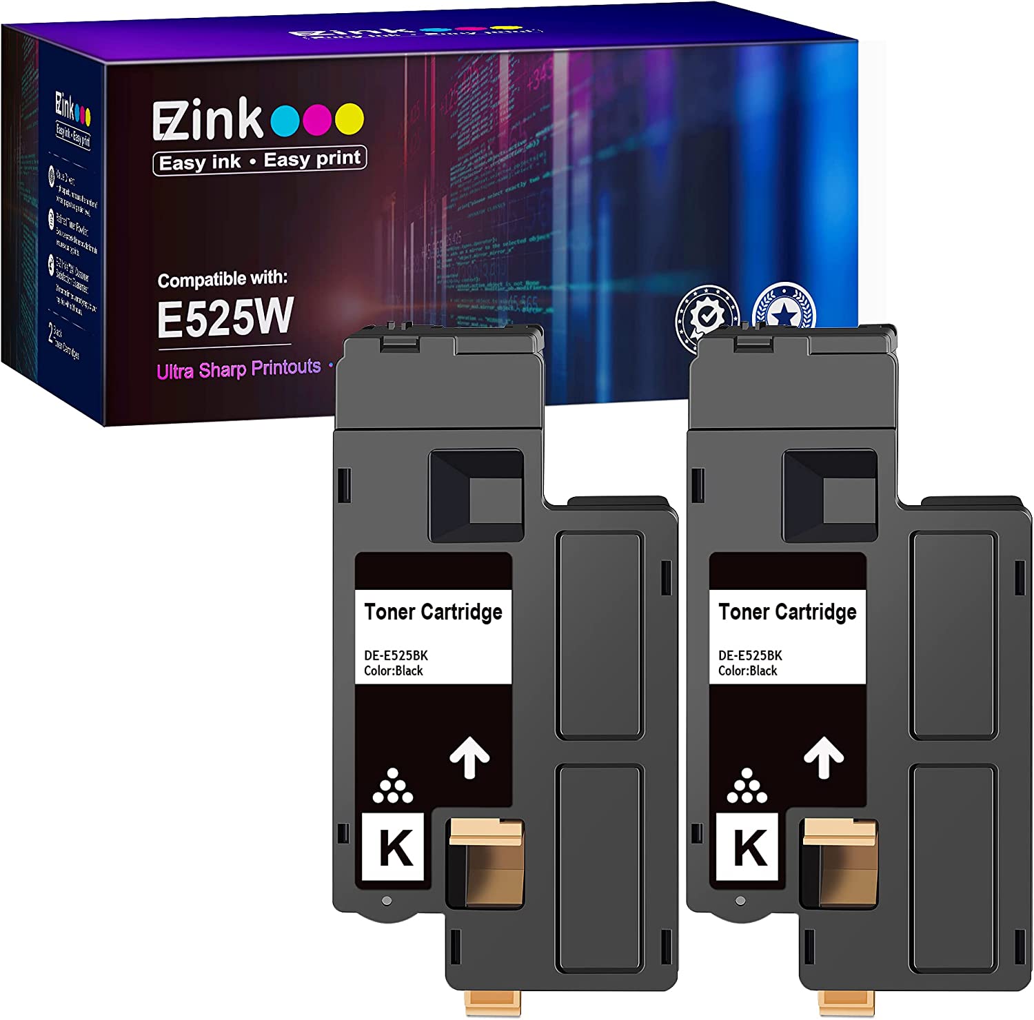         E-Z Ink (TM) Compatible Toner Cartridge Replacement for Dell E525W E525 525w to use with E525w Wireless Color Printer for 593-BBJX (Black, 2 Pack)       