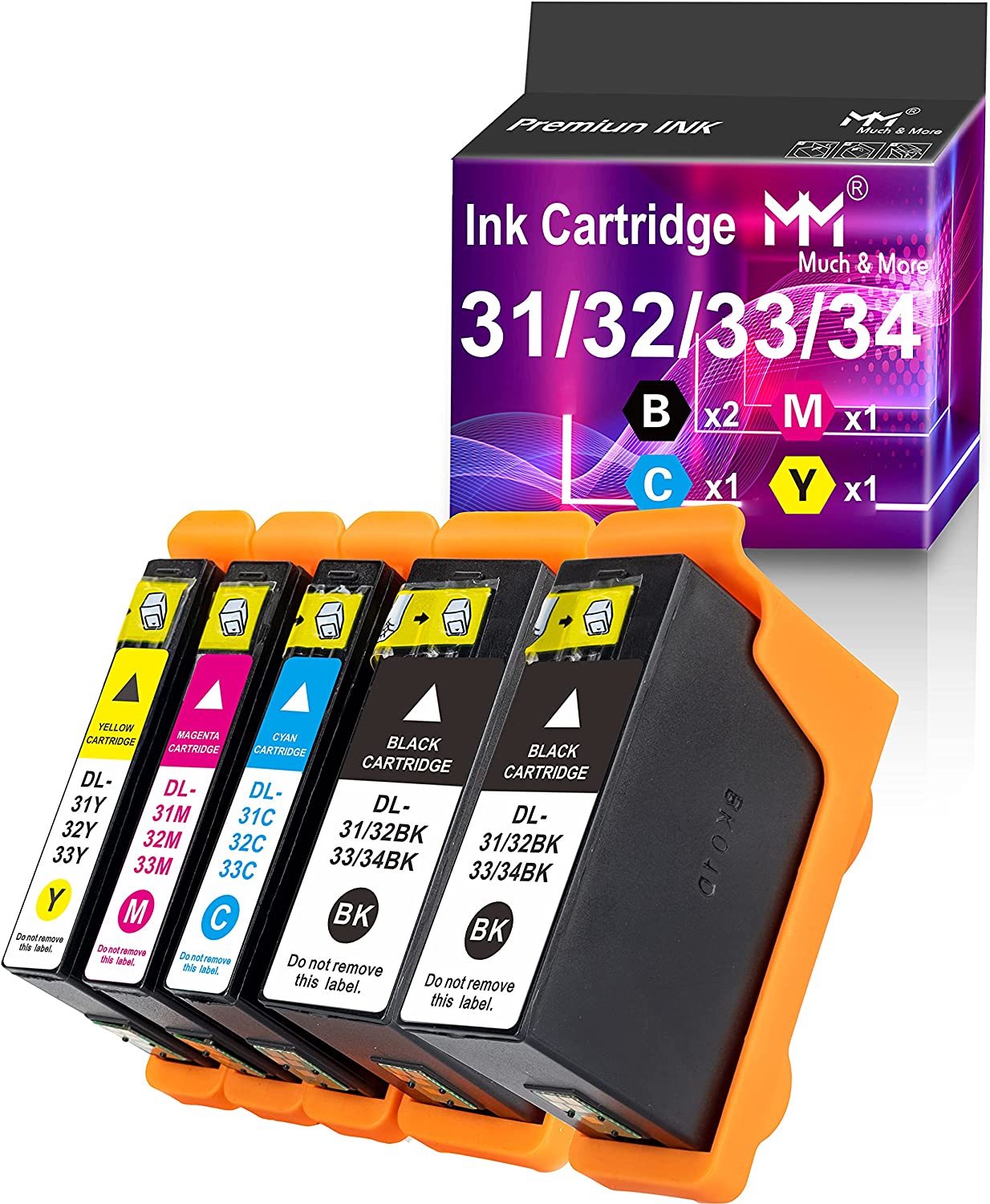         MM MUCH &amp; MORE Compatible Ink Cartridge Replacement for Dell 31 32 33 34 Series Ink Cartridges to Used with Dell V525w V725w Printer (2 x Black + Cyan + Magenta + Yellow, 5-Pack)       