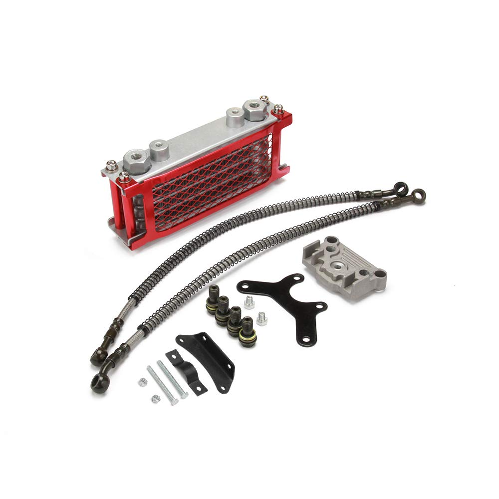 Universal Engine Oil Cooling Kit, Motorcycle Oil Cooler Radiator Set for 70/110/125/140cc Motorbike Pit Dirt Bike (Red)