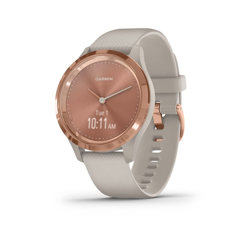 Garmin Hybrid Smartwatch with Real Watch Hands and Hidden Color Touchscreen Displays, rose gold with light sand case and band, 39mm, 010-02238-02