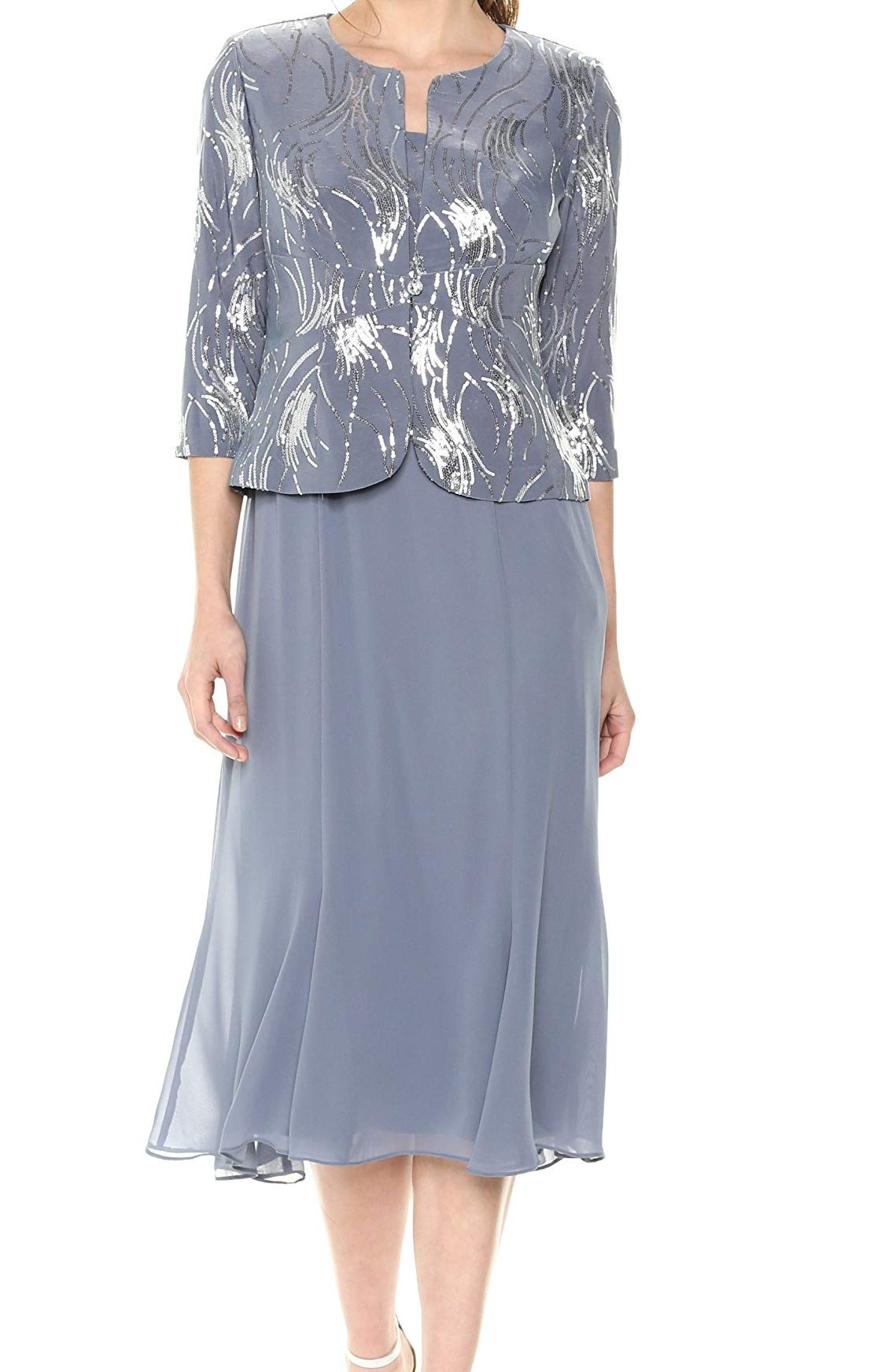 Women's Tea Length Mock Jacket Dress with Button Front