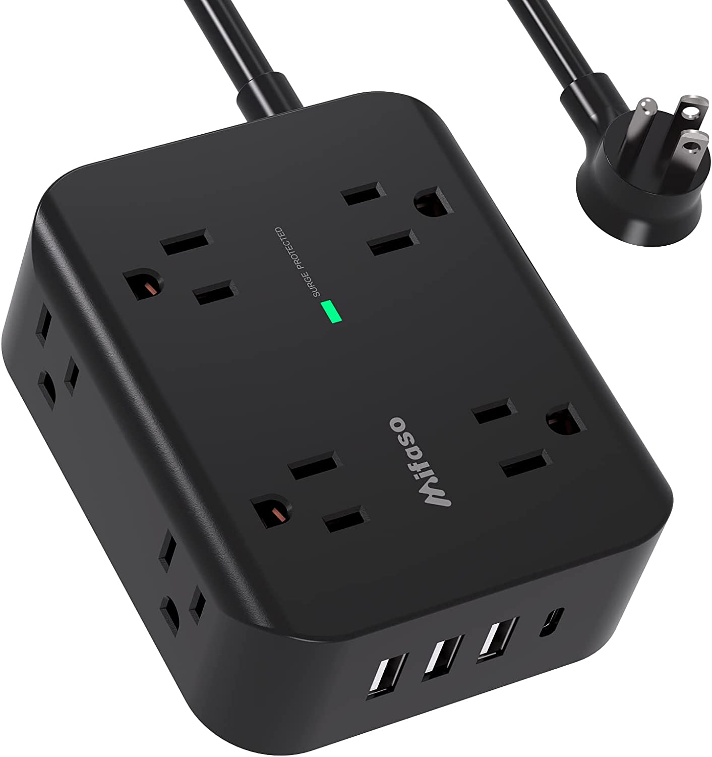         Power Strip Surge Protector - Flat Plug, Wall Mount, 8 Wide Outlets with 4 USB Ports (1 USB C), 5FT Heavy Duty Extension Cord with Multiple Outlets, Charging Station Overload Protection for Ho