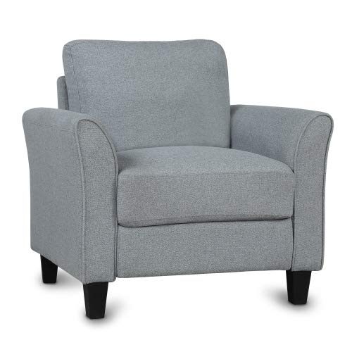 Accent Chair, Mid-Century Linen Tufted Upholstered Armchair Club Chair with Double Thickened Cushions Pad and Sturdy Legs, Modern Single Sofa Chair for Living Room, Bedroom, Dark Gray
