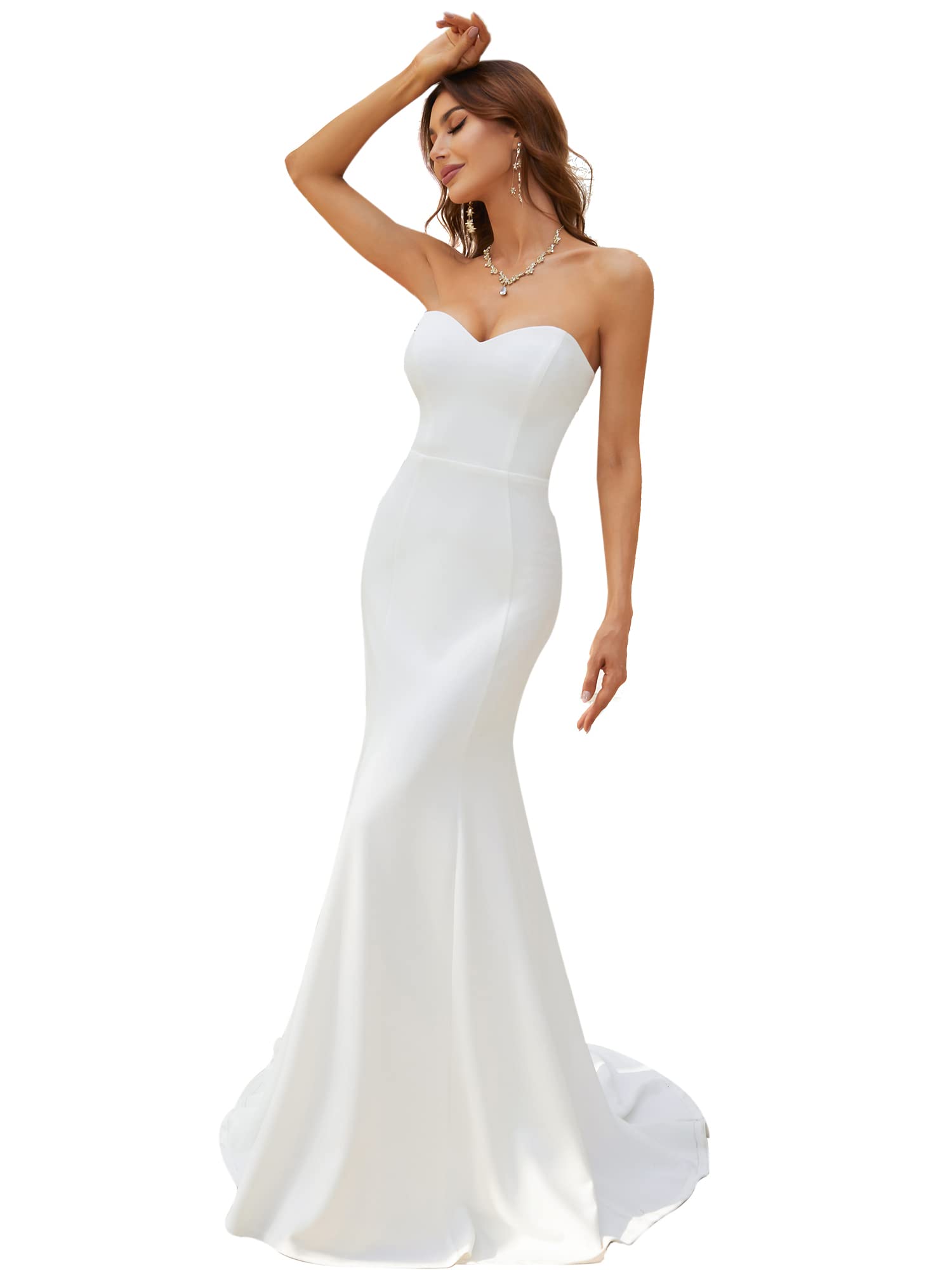 Women's Off-Shoulder Sleeveless Sweep Train Sweetheart Wedding Dresses for Bride 0249