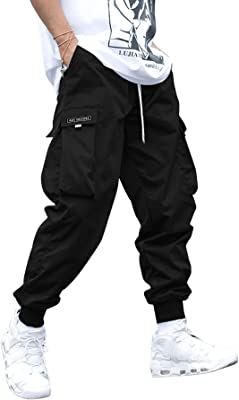 Men's Flap Pocket Drawstring Elastic Waist Letter Graphic Street Cargo Pants