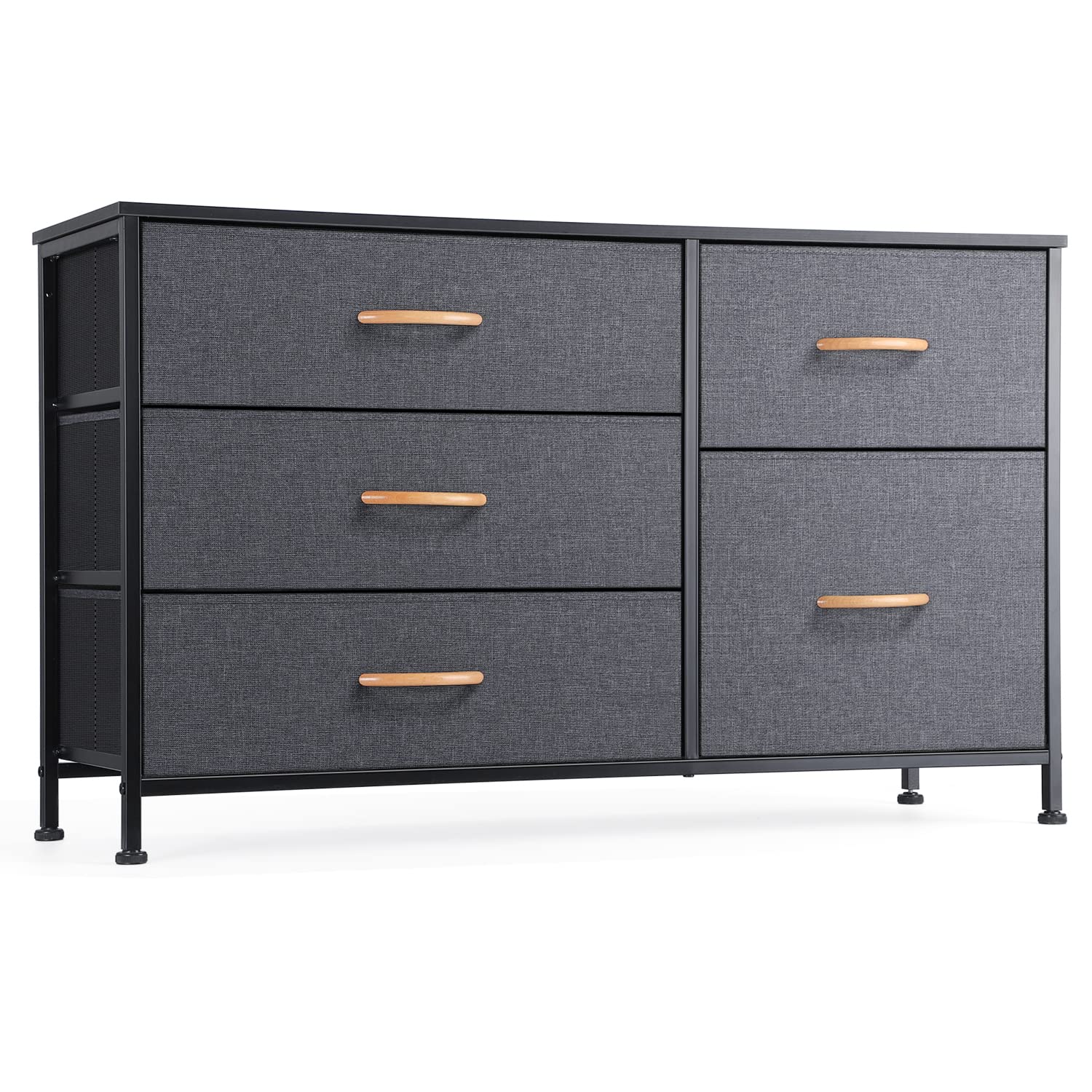 Nicehill Dresser for Bedroom with 5 Drawers, Storage Drawer Organizer, Wide Chest of Drawers for Closet, Clothes, Kids, Baby, TV Stand with Storage Drawers, Wood Board, Fabric Drawers(Black Grey)